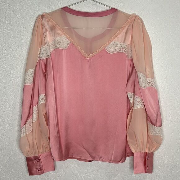 LoveShackFancy Fia Skirt & Zaria Blouse Pink Colorblock Silk Large/Med Revolve - Picture 8 of 16